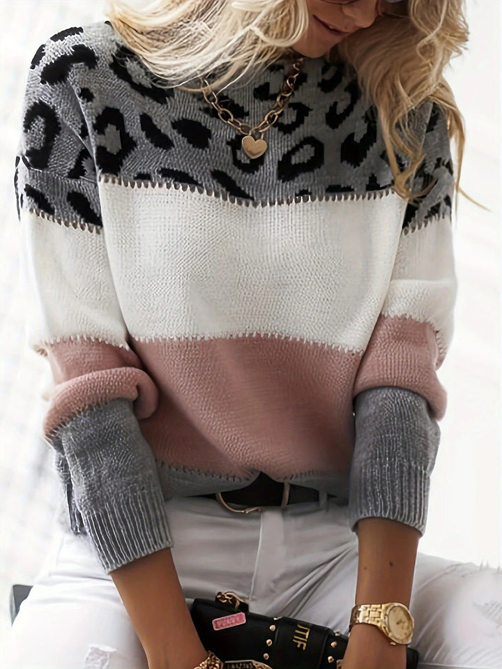 CHERRA™ - Colorblock Leopard Sweater