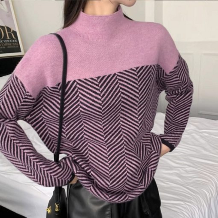 SELENA™ - Chevron Pattern High-Neck Sweater