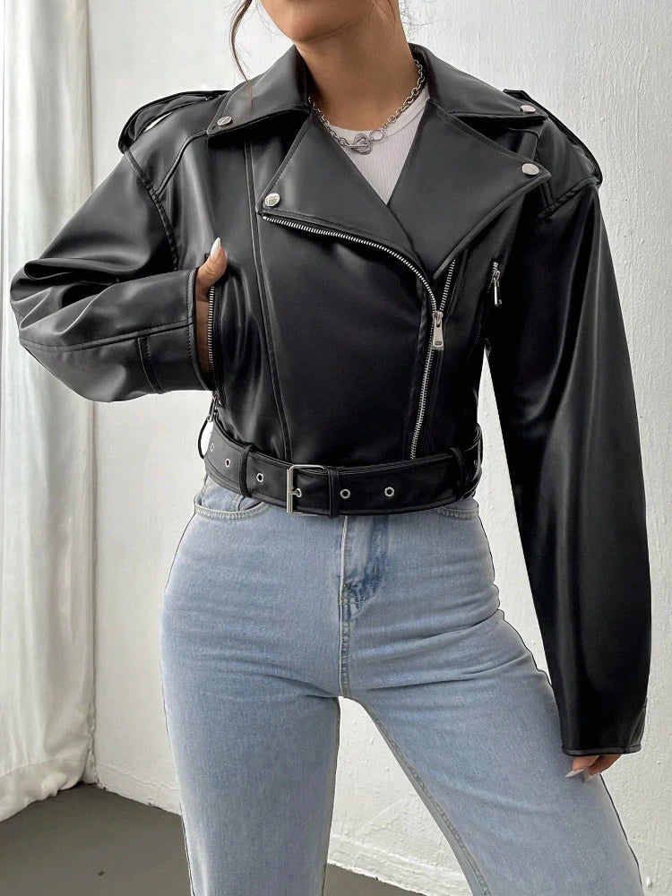 Zeraya™ - Cropped Rebel Moto Jacket