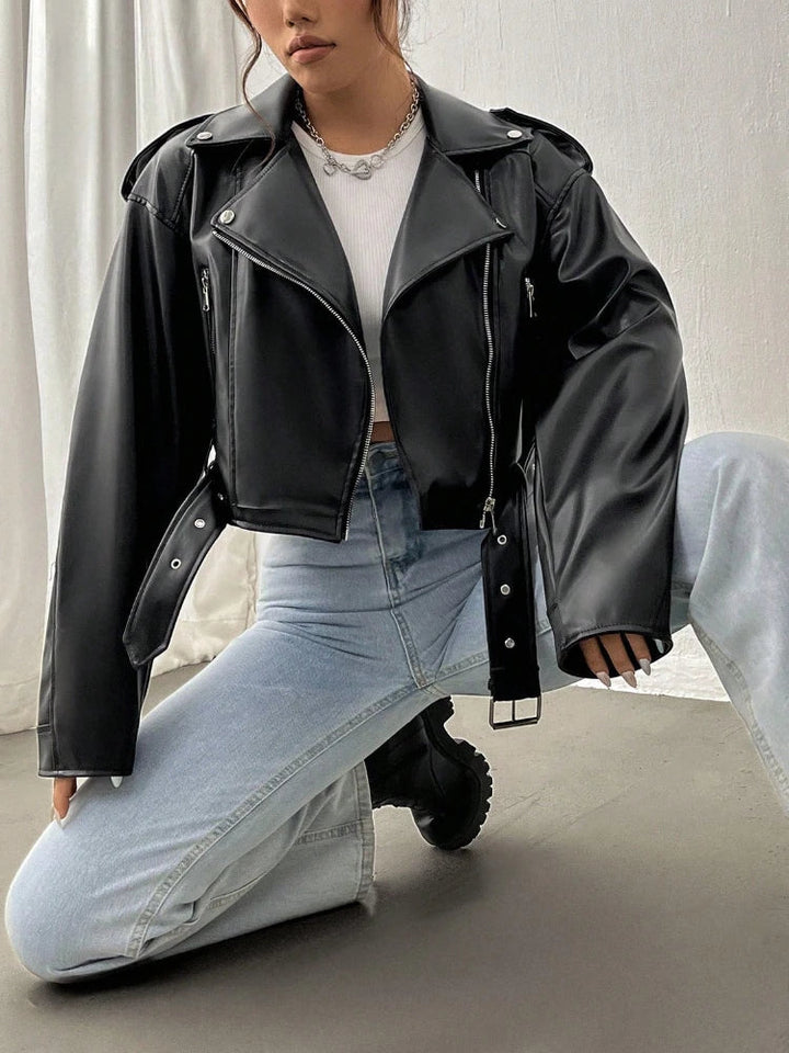 Zeraya™ - Cropped Rebel Moto Jacket