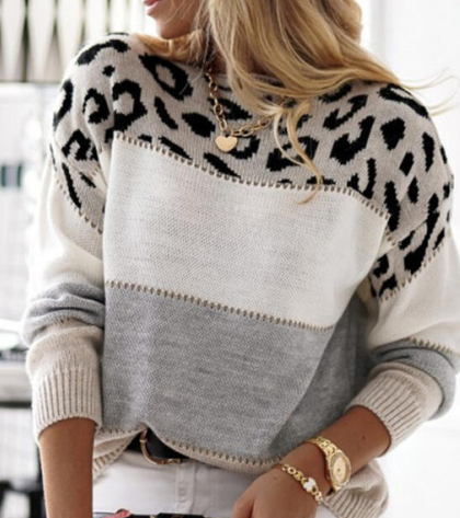 CHERRA™ - Colorblock Leopard Sweater