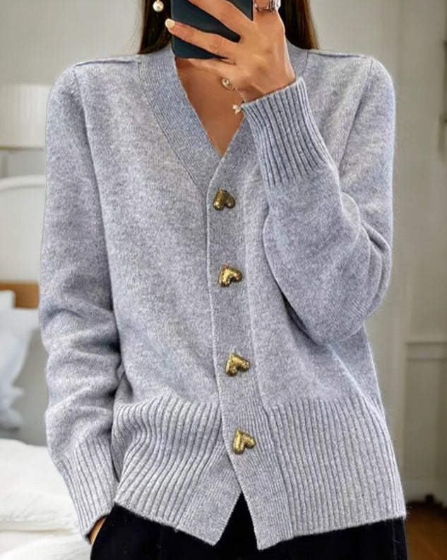 Lenora™ - Heart Button Cozy Sweater