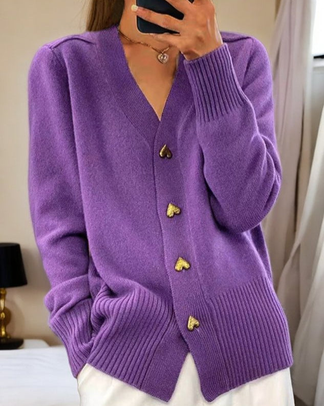 Lenora™ - Heart Button Cozy Sweater